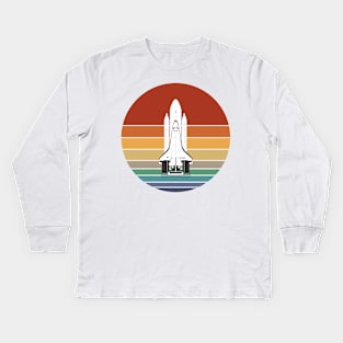 80s Retro Space Rocket On A Colorful Sun Kids Long Sleeve T-Shirt